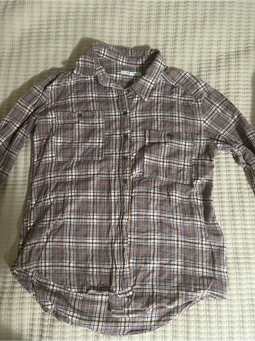 Women’s Plaid Button-Up Shirt salmon pink color